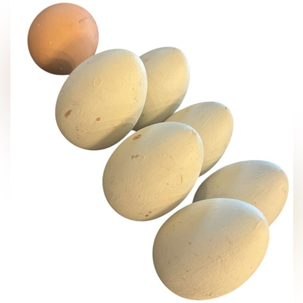 Vintage Decorative Wooden Egg Set in Cream and Tan